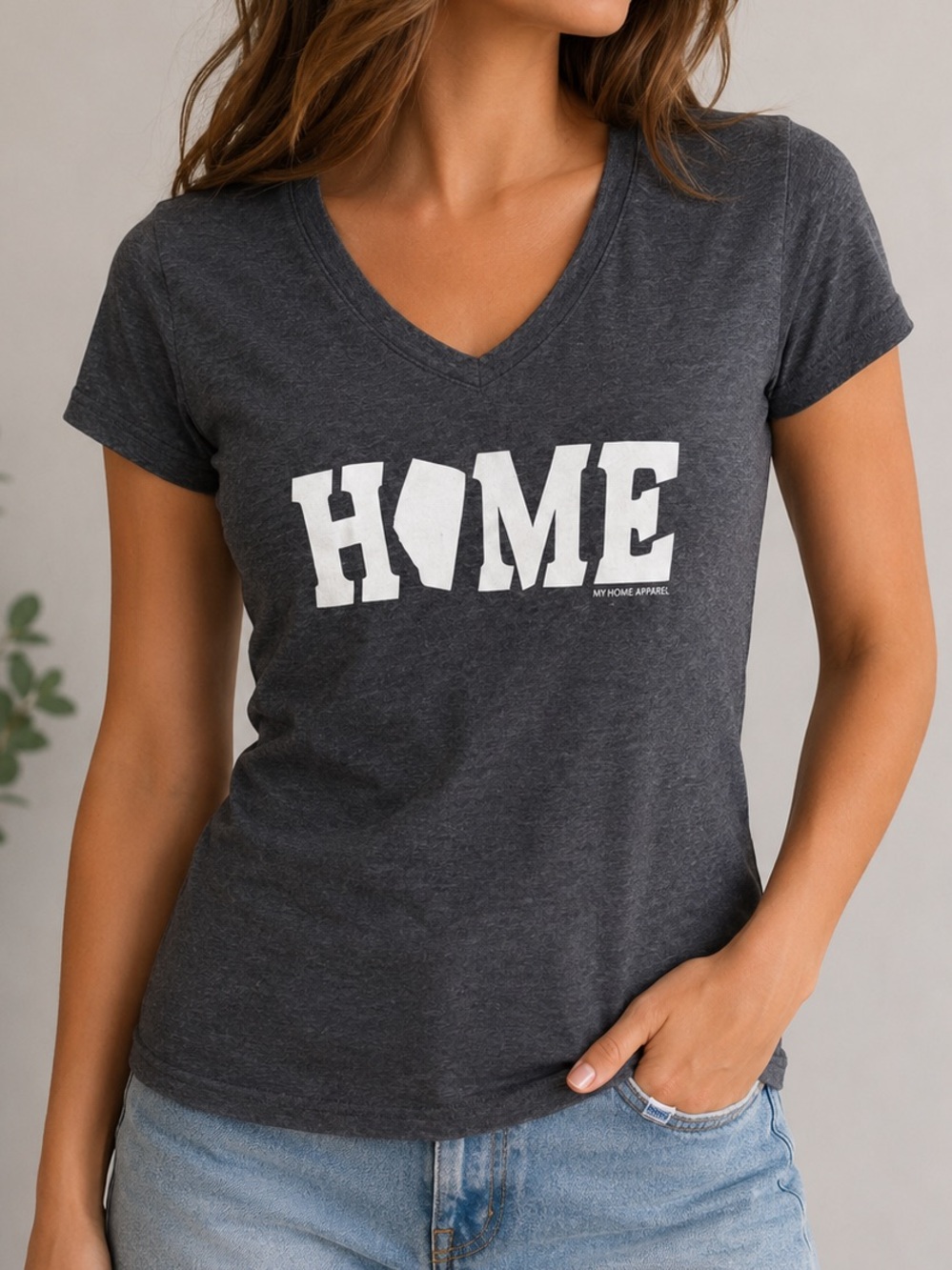 My Home Apparel Alberta AB Graphic V-Neck Short Sleeve Tee Shirt Grey White